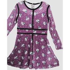 Xhilaration Maroon Velvet Trim Flowered Lace Size L Long Sleeve Women's Dress